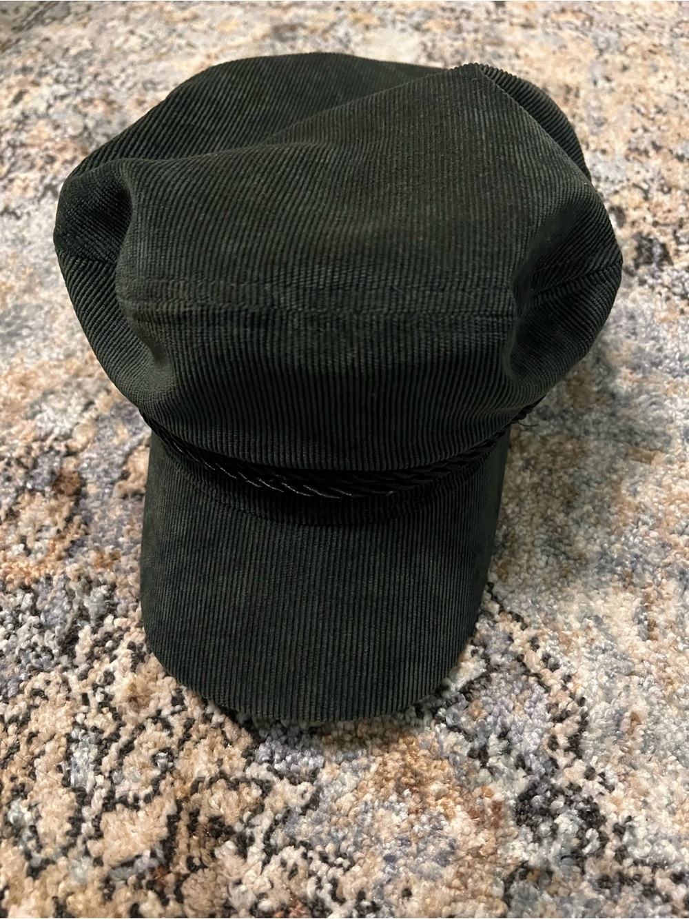 David and Young Forest Green Corduroy Baker Boy Hat with Braided Trim
